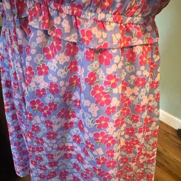 Wednesday's Girl Ruched Bust Mini Tea Dress | Purple Pink Floral | Size S - Picture 6 of 9